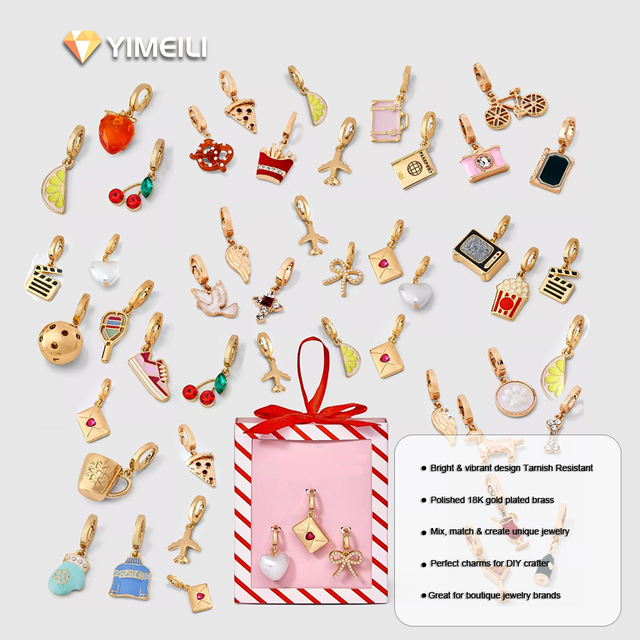 YIMEIL&Wholesale 18K Gold Plated Life Envelope Bowknot Wine Glass Lemon Pendant Enamel Zircon Inlay DIY Charm