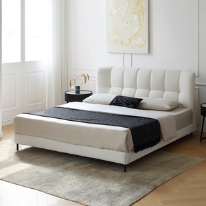 Cama Matrimonial Modular Zayshine <span class=keywords><strong>de</strong></span> Estilo Francés Retro <span class=keywords><strong>de</strong></span> Lujo en Color Crema Blanco Sherpa para Dormitorio Principal, <span class=keywords><strong>de</strong></span> 1.5 y 1.8 Metros, Tamaño Grande para Apartamento o Villa - Product Image 3
