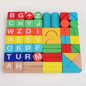 62 pièces de blocs de construction géométriques en bois pour enfants, château empilable, alphabet, colorés, peinture sûre, pour garçons et filles - Product Image 6