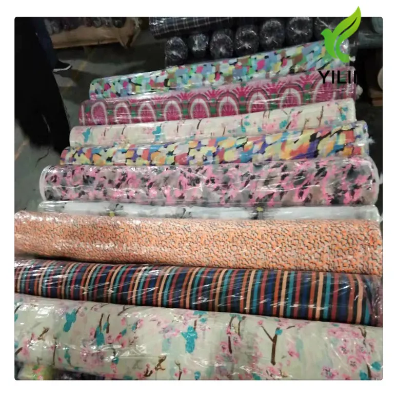 Entrepôt keqiao en mousseline de soie, commande en canettes à dentelle, lot de tissu solide teint et imprimé, en stock, vente en gros