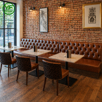 Vente directe d'usine, ensemble table et chaises en bois vintage en cuir demi-rond pour restaurant, café-bar