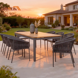 Juego de muebles de aluminio para exterior, mesas y sillas para restaurante, patio exterior, mesa de comedor de 6 plazas - Product Image 1