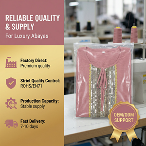 Soft <b>Pink</b> Abaya for Women Woven Trim Loose Fit Daily OEM - Product Image 6