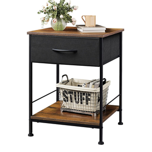 Mesita de noche <span class=keywords><strong>con</strong></span> cajón de almacenamiento de tela y <span class=keywords><strong>estante</strong></span> de madera abierta, mueble de mesita de noche <span class=keywords><strong>con</strong></span> marco de acero <span class=keywords><strong>para</strong></span> dormitorio - Product Image 1