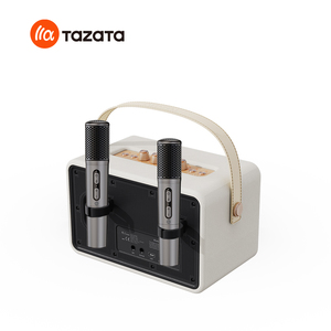 Vintage Leather Wrapped Wood Karaoke Cabinet <b>Speaker</b> 60W Wireless Boombox with Mic Guitar Jack and Reverb Control - Product Image 4