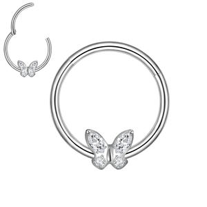 จิวเจาะจมูกไทเทเนี่ยม G23 16G แหวนเซอร์คอนใสรูปผีเสื้อชุบเงินผู้หญิงผู้ชาย - Product Image 2