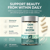 Biotine pure 5000 mcg Booster pour la croissance des cheveux, de la peau et des ongles, 120 capsules végétariennes