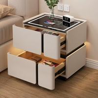 Mesita de Noche Moderna e Inteligente para Dormitorio, Minimalista, de Madera Maciza, Multifuncional, con Carga Inalámbrica, de Lujo, para Uso en el Hogar, para Apartamentos Pequeños