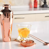 Ensemble de shaker à cocktails OUYADA 600 ml en or rose, 12 pièces, kit de barman professionnel avec support en bois, accessoires de bar pour bar à domicile