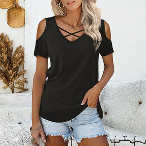 Camiseta de Verano para Mujer Talla Grande, Transpirable, de Algodón, Cuello en V, Manga Corta, Estilo Túnica, Corte Regular, Sexy - Product Image 3