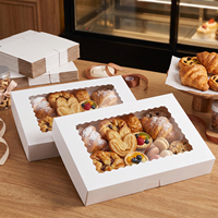 Boîtes de boulangerie blanches avec logo personnalisé, grand fenêtre transparente, emballage en papier pour biscuits et fraises au chocolat