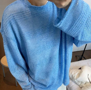 เสื้อยืดผู้ชายแขนยาวคอกลมแต่งชายครุยสีฟ้าอ่อนสไตล์ญี่ปุ่นแบบสบายๆ น้ำหนักเบา ระบายอากาศได้ดี - Product Image 4