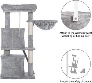 Arbre à chat gris clair de 41.34 pouces Condos de luxe rembourré en peluche perche planche à gratter bois durable papier sisal panier confortable - Product Image 5