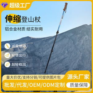 Bâton de randonnée télescopique en alliage d'aluminium, 3 sections réglables, bâton de marche extérieur pour la randonnée et l'alpinisme, bleu - Product Image 4