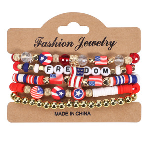 Bracelets perlés personnalisés en alliage de zinc avec breloques mignonnes drapeau américain rouge, blanc et bleu pour le cadeau de la fête de l'Indépendance des États-Unis, vente en gros - Product Image 5