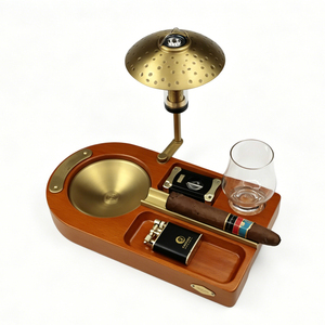 GUEVARA Juego de Accesorios de Lujo de Madera y Latón Duradero para Cigarros: Cenicero, Portavasos para Whisky, Cortador de Cigarros y Encendedor de Antorcha - Product Image 1
