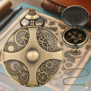 Ensemble de dés D&D DnD en micro-métal bronze gris antique, boîtier de montre de <span class=keywords><strong>poche</strong></span> <span class=keywords><strong>vintage</strong></span> Octopus Cthulhu avec chaîne, cadeau pour homme - Product Image 5
