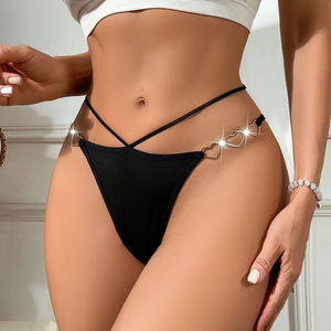 Signore Sexy di san valentino <span class=keywords><strong>nero</strong></span> amore acciaio anello cuore <span class=keywords><strong>perizoma</strong></span> e giovane donna cintura sottile <span class=keywords><strong>cotone</strong></span> biancheria intima traspirante - Product Image 2