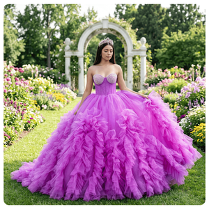 Dy5816 Fuchsia <b>Vintage</b> Appliques Quinceanera <b>Ball</b> <b>Gown</b> Sweetheart Party Dress 100% Cotton Ankle-Length Pageant Ready-Made - Product Image 1