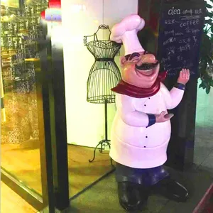 Statue <span class=keywords><strong>de</strong></span> chef en résine et fibre <span class=keywords><strong>de</strong></span> verre, figurine décorative <span class=keywords><strong>de</strong></span> chef gras en position <span class=keywords><strong>de</strong></span> cuisinier, personnalisable avec inscription 'Bienvenue Chef' pour restaurant - Product Image 3
