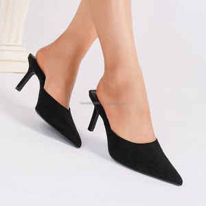 1208 autunno: nuove scarpe con tacco a punta in pelle scamosciata stile semplice stile a tinta unita <span class=keywords><strong>sandali</strong></span> con mulo alto tacco da <span class=keywords><strong>donna</strong></span> - Product Image 5