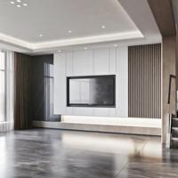 Meuble TV LED Minimaliste en MDF Blanc, Chêne Clair, Crème Nordique, Scandinave pour Bureau à Domicile