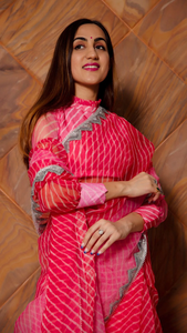 Pink Leheriya Organza Saree con diseño Premium hecho a mano 5,5 metros de longitud Organza Saree para la venta por los exportadores - Product Image 5