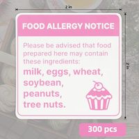Autocollants d'allergie alimentaire carrés imperméables 2x2 pouces, 300 pièces, impression personnalisée, étiquettes d'avertissement d'allergènes pour la restauration