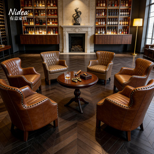 <span class=keywords><strong>Fauteuil</strong></span> de salon vintage en cuir véritable avec pieds en bois, design ergonomique, fait main et durable - Product Image 3