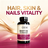 Gummies à la biotine OEM pour une peau, des cheveux et des ongles sains, saveur fraise naturelle, 120 gummies, complément alimentaire