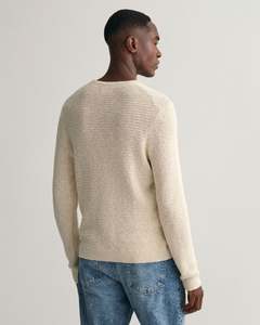 Personnalisé de haute qualité texturé coton lin col rond à manches longues pull décontracté hommes pull en tricot - Product Image 3