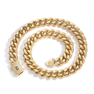 <span class=keywords><strong>Set</strong></span> <span class=keywords><strong>Collana</strong></span> <span class=keywords><strong>e</strong></span> <span class=keywords><strong>Bracciale</strong></span> Miami Cuban BES 6-14mm, Catena Monaco Cuban Link in Acciaio Inox Placcato Oro 14K 18K, Stile Hip Hop per <span class=keywords><strong>Uomo</strong></span> - Product Image 5