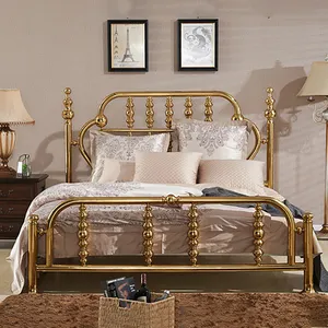 Antieke Stijl Extravagante Vintage Messing Dubbele Bed Heldere Goud Polijsten Superieure Slaapkamer Meubels