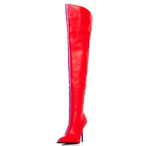 Red Patchwork Big Wide Fit Size 47 Long Shoes Women's Pointed Toe Thigh High Boots Over the Knee <b>Booties</b> Customized Colors - Product Image 5
