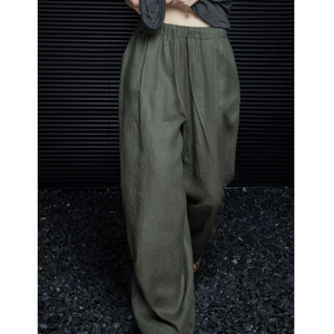 Pantaloni Estivi a Gamba Larga in <span class=keywords><strong>Lino</strong></span> <span class=keywords><strong>Verde</strong></span> Muguyu, Bestseller a Vita Alta, Fluido e Comodo, Stile Casual (Art. N. 260604225) - Product Image 5
