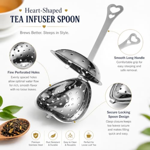 Cuchara infusora de té de acero inoxidable con forma de corazón, filtro colador para hierbas y especias - Product Image 2