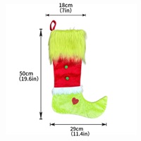 Chaussette de Noël amusante en forme d'elfe avec longue fourrure verte, sac cadeau fantaisie inspiré du Grinch pour décorations de Noël et cadeaux de fête