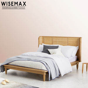 WISEMAX Precio al por Mayor <span class=keywords><strong>Cama</strong></span> <span class=keywords><strong>Doble</strong></span> Moderna, Camas Matrimoniales, Muebles para el Hogar, Estructura de Madera, <span class=keywords><strong>Cama</strong></span> King Size de Ratán para Apartamento - Product Image 2