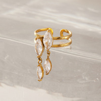 Bague double réglable en acier inoxydable avec pierre marquise et zircon pour femme, vente en gros