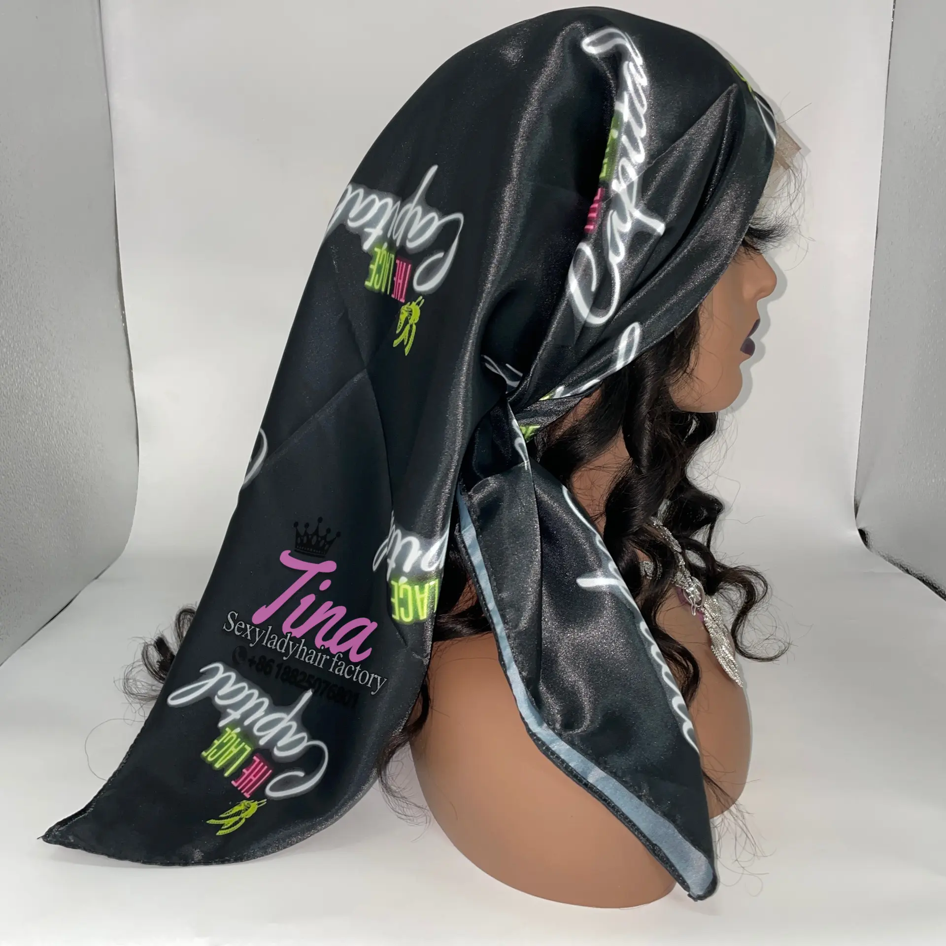 Benutzer definierte Seide Satin Schal Frauen Luxus Marke Designer Rand Wrap Schal Kopf Hijab Seide Headwrap Schal