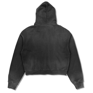 Sweat à capuche unisexe zippé déstructuré, brodé, délavé, effet usé, coupe courte, surdimensionné, personnalisé pour homme - Product Image 3