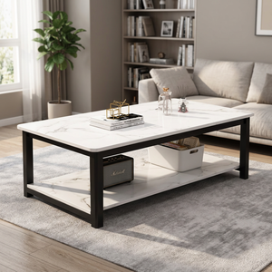 Modern Coffee Table with Marble Top & <b>Gold</b> Metal <b>Frame</b> Stylish Center Table for Living Room Décor, Elegant Sofa Table - Product Image 4