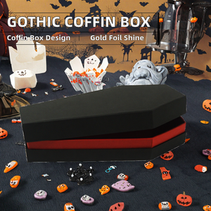 Warehouse Custom Mini Halloween Cardboard <b>Gothic</b> Coffin Shaped Premium <b>Candle</b> Packaging Casket Gift Box Gold Foil Recyclable - Product Image 2