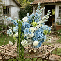 Boule de fleurs artificielles la plus populaire pour événements 2026, 50-60 cm, grande, bleu-vert mélangé, hydrangea, centre de table pour autel