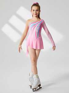 Costume de patinage artistique pour enfants à manches longues, <span class=keywords><strong>justaucorps</strong></span> de <span class=keywords><strong>gymnastique</strong></span> <span class=keywords><strong>rythmique</strong></span> <span class=keywords><strong>avec</strong></span> jupe en mousseline de polyester scintillante en spandex - Product Image 4