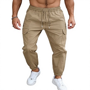 Men's Khaki Cargo Pants Straight Fit Multiple Pockets Workwear Style Breathable Canvas <b>Trousers</b> <b>Elastic</b> <b>Waist</b> Autumn Wear - Product Image 5