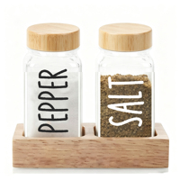 Ensemble de 2 pots en verre carrés de 120 ml avec couvercle en bambou et plateau