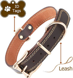 Collar de Perro Ajustable de Cuero Genuino de Lujo Acolchado y Ensanchado NiBao - Product Image 3