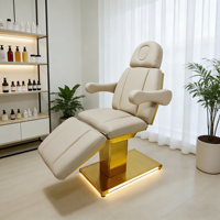 Lit de soin électrique 3/4 moteurs en acier inoxydable avec base dorée et éclairage pour SPA, salon de beauté, lit de massage