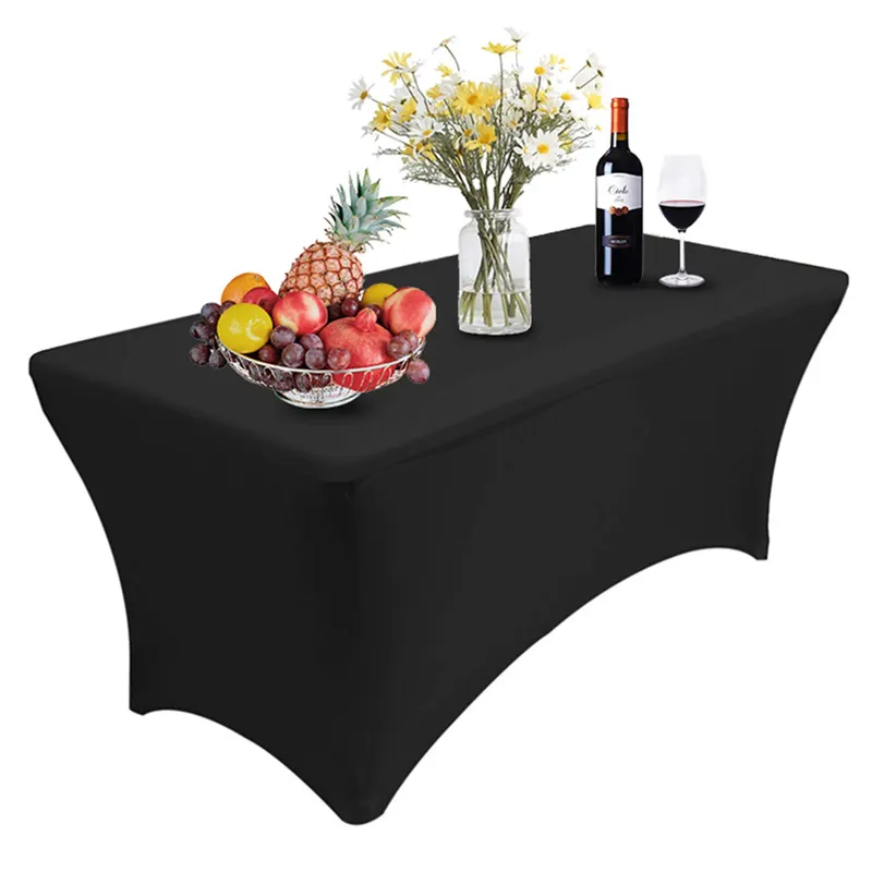 Couvertures de treillis extensibles solides nappe en Spandex lavable Table rectangulaire ajustée pour les artistes DJ de fête couverture de Table noire